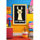 Funny Llama Wall Art Print “Spit Happens”, Sarcastic Animal Poster, Bold Black Humor Wall Decor