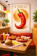 Chilli Wall Art Print – Bold Surreal Food Illustration with Luxe Golden Glow