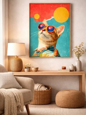 Cool Cat Summer Vibes – Retro Cat Wall Art Print