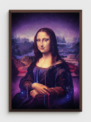 Cosmic Mona Lisa Wall Art Print, Surreal Galaxy Portrait Poster, Dripping Dream Art, Modern Renaissance Wall Decor, Psychedelic Statement Artwork