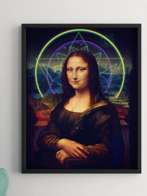 Cosmic Mona Lisa Wall Art Print, Surreal Galaxy Portrait with Glowing Eyes, Psychedelic Renaissance Poster, Modern Statement Wall Decor, Trippy Art Print