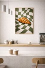 Croissant Wall Art Print – Modern French Food Illustration with Graphic Pattern
