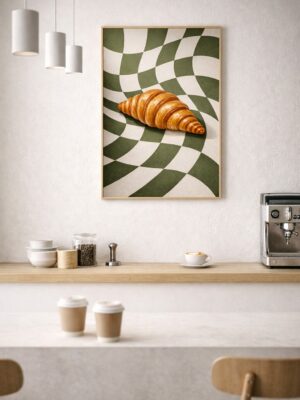 Croissant Wall Art Print – Modern French Food Illustration with Graphic Pattern