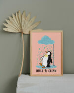 Cute Penguin Wall Art Print | Chill & Clean Illustration | Cozy Cartoon Bathroom Art | Feel-Good Minimal Wall Decor