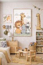Cute Safari Animals Wall Art Print – Jungle Friends Illustration for Nursery, Kids Room & Baby Decor