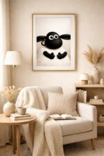 Cute Sheep Wall Art Print – Minimalist Whimsical Animal Illustration for Cozy Modern Homes