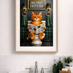 Funny Cat Bathroom Wall Art Print, Do Not Disturb Cat Illustration, Humorous Toilet Cat Poster, Modern Bathroom Decor