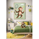 Tennis Monkey Wall Art Print – Cute Safari Animal Illustration for Kids Room, Nursery & Modern Home Decor