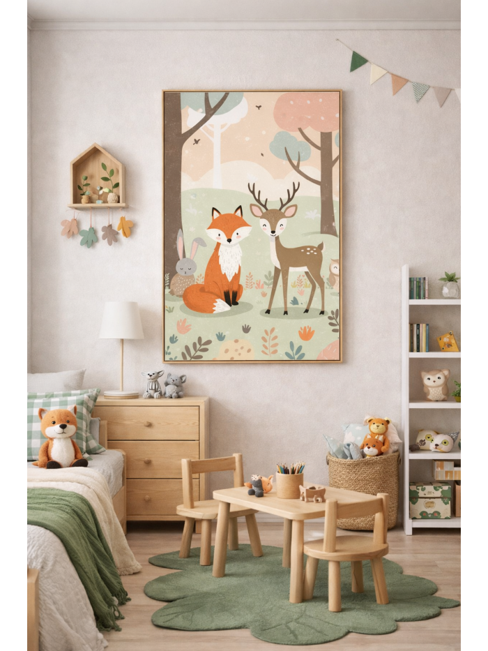 Whimsical Woodland Animals Wall Art Print – Cute Forest Illustration for Nursery, Kids Room & Playroom Decor