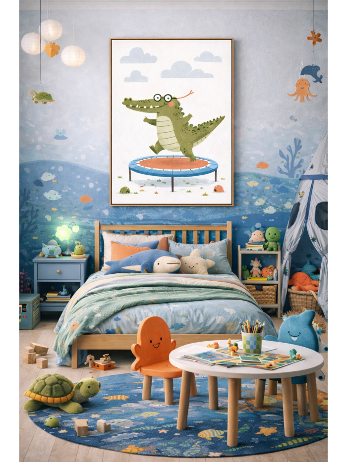 Whimsical Crocodile Wall Art Print – Cute Animal Illustration for Nursery, Kids Room & Playroom Decor