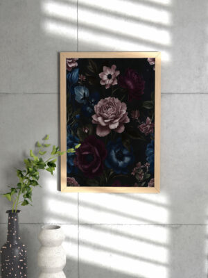 Dark Floral Wall Art Printable - Moody Vintage Botanical Poster, Elegant Peony & Rose Artwork, Gallery Wall Decor