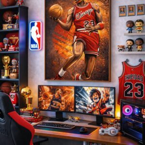 Michael Jordan Chicago Bulls Wall Art – Iconic NBA Dunk Illustration | Basketball Legend Artwork