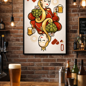 Queen of Cheers – Playing Card–Inspired Beer Illustration Wall Art