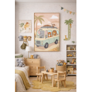Safari Adventure Bus Wall Art Print – Cute Jungle Animals Illustration for Nursery, Kids Room & Playroom Decor