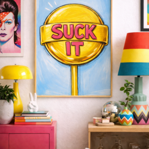 “Suck It” Lollipop Wall Art Print – Bold Humor Pop Art Illustration