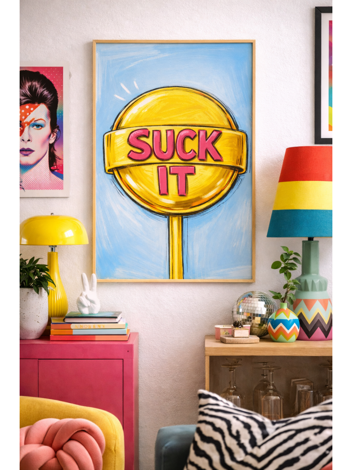 “Suck It” Lollipop Wall Art Print – Bold Humor Pop Art Illustration