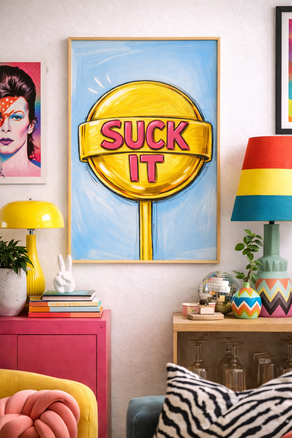 “Suck It” Lollipop Wall Art Print – Bold Humor Pop Art Illustration