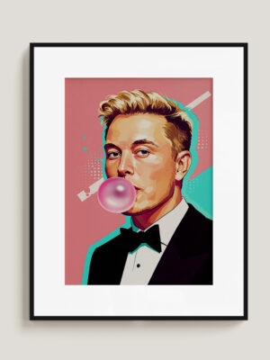 Elon Musk Pop Art Print, Famous Wall Decor, Bubblegum Style Poster, Modern Celebrity Illustration