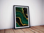 Emerald Gold Marble Art Print, Luxe Fluid Ink Texture Wall Decor, Elegant Green & Gold Abstract Design, Modern Digital Download