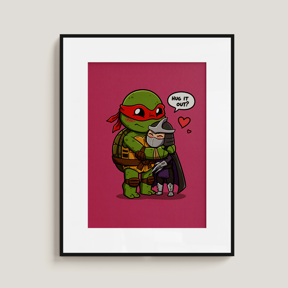Cute Ninja Turtle Hug Wall Art Print | Wholesome Pop Culture Illustration | Cozy Cartoon Love Artwork | Feel-Good Statement Wall Decor - Image 2