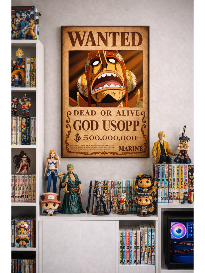God Usopp Wanted Poster – One Piece Anime Wall Art Print | Legendary Pirate Bounty Artwork