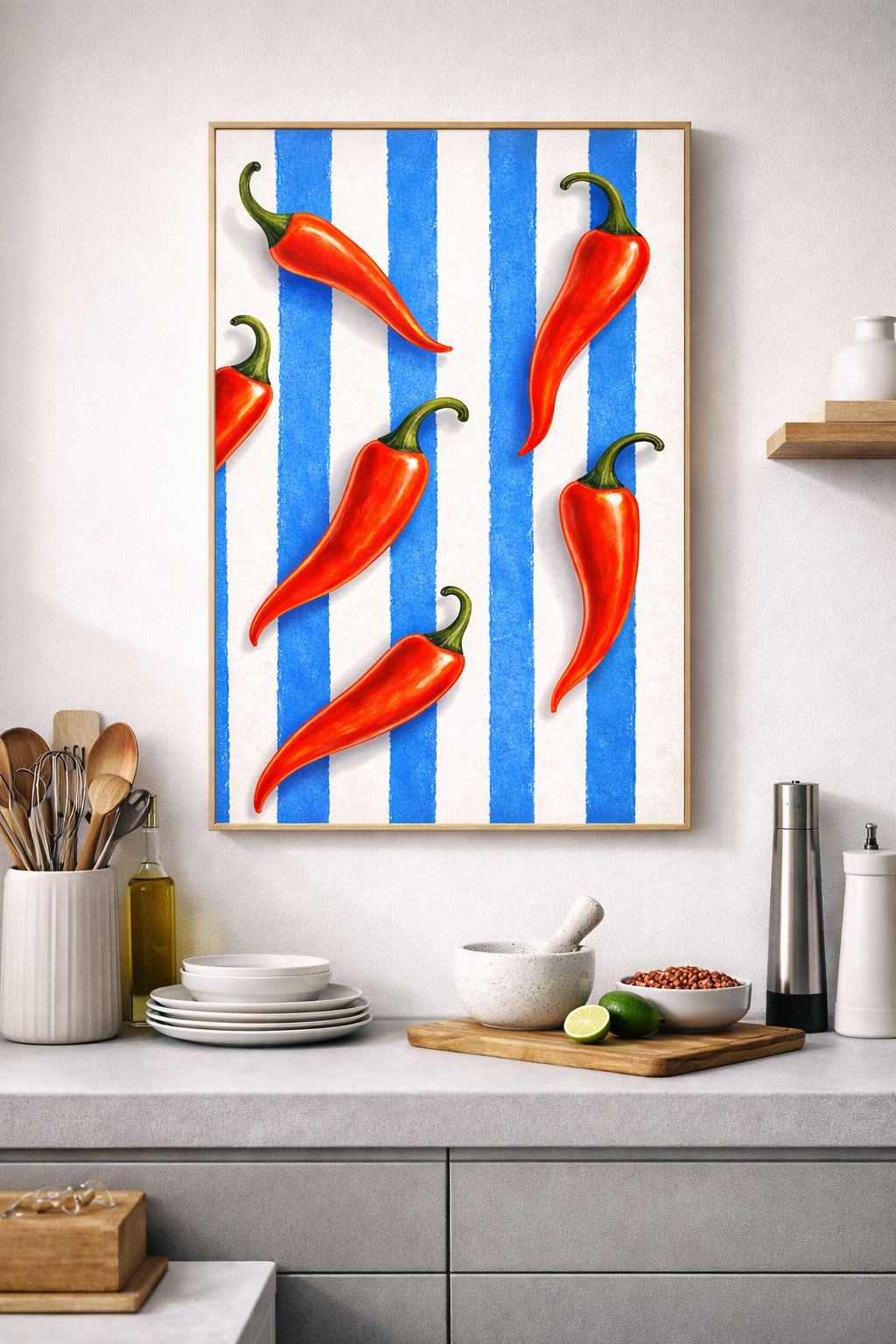 Red Chili Pattern – Bold Mediterranean Kitchen Wall Art