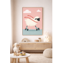 Roller Skating Sheep Wall Art Print – Cute Farm Animal Illustration for Kids Room, Nursery & Modern Home Decor