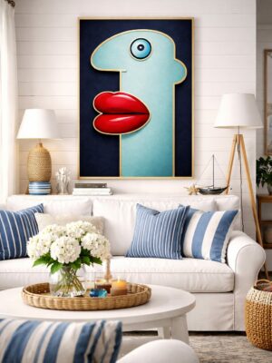 Surreal Portrait Wall Art Print – Modern Pop Art Illustration with Bold Graphic Design