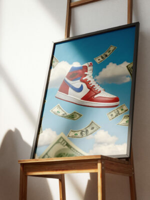 Floating Air Jordan 1 Wall Art Print | Sneaker Money Art | Streetwear Hype Art Print | Luxury Sneakerhead Statement Wall Decor
