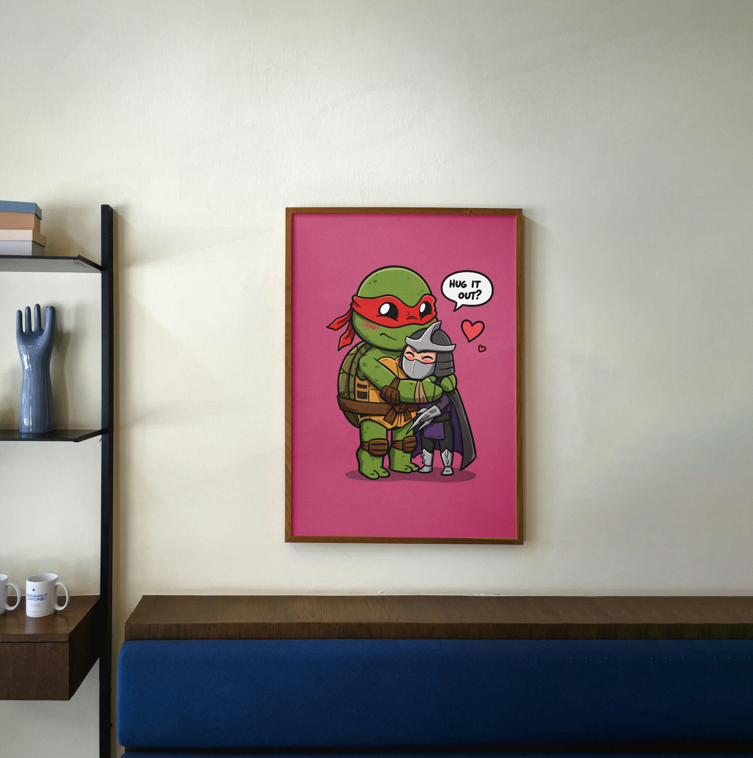 Cute Ninja Turtle Hug Wall Art Print | Wholesome Pop Culture Illustration | Cozy Cartoon Love Artwork | Feel-Good Statement Wall Decor - Image 3