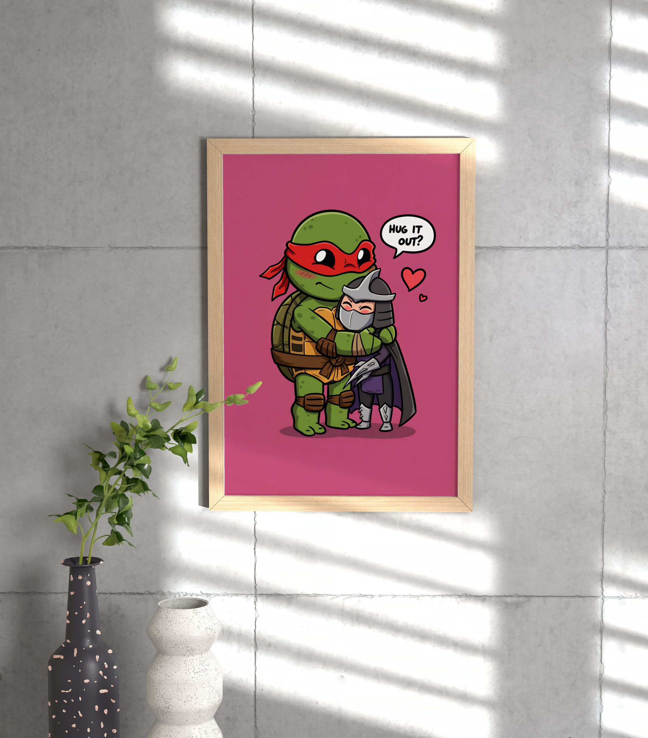 Cute Ninja Turtle Hug Wall Art Print | Wholesome Pop Culture Illustration | Cozy Cartoon Love Artwork | Feel-Good Statement Wall Decor - Image 4