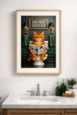 Funny Cat Bathroom Wall Art Print, Do Not Disturb Cat Illustration, Humorous Toilet Cat Poster, Modern Bathroom Decor