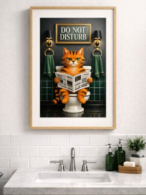 Funny Cat Bathroom Wall Art Print, Do Not Disturb Cat Illustration, Humorous Toilet Cat Poster, Modern Bathroom Decor