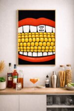 Funny Corn Wall Art Print “Corn To Be Wild”, Pop Art Mouth Illustration, Bold Kitchen Humor Poster