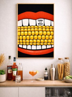 Funny Corn Wall Art Print “Corn To Be Wild”, Pop Art Mouth Illustration, Bold Kitchen Humor Poster