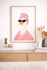 Funny Duck Wall Art Print, Spa Duck Illustration with Sunglasses, Chic Bathroom & Self-Care Decor Poster