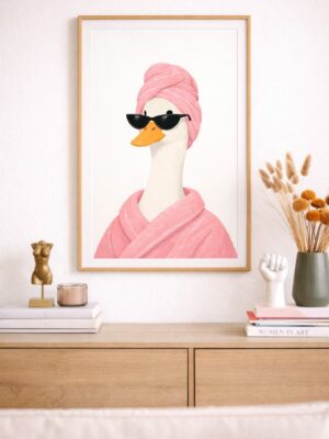 Funny Duck Wall Art Print, Spa Duck Illustration with Sunglasses, Chic Bathroom & Self-Care Decor Poster