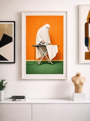 Funny Ghost Wall Art Print, Surreal Humor Illustration, Minimalist Contemporary Wall Decor, Playful Modern Art Poster