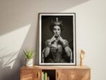 Funny Queen Portrait Wall Art – Whimsical Royalty Digital Print in Black and White