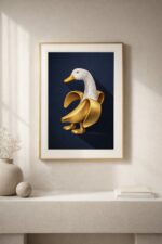 Golden Duck Banana Sculpture Wall Art – Surreal Luxury Animal Illustration