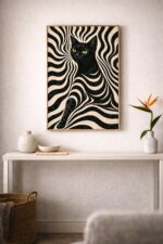 Hypnotic Black Cat – Graphic Op Art Wall Art Print
