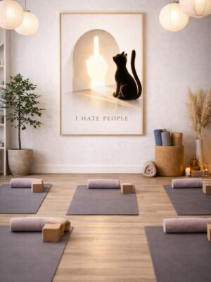 I Hate People Wall Art Print – Minimalist Cat Illustration with Dark Humor