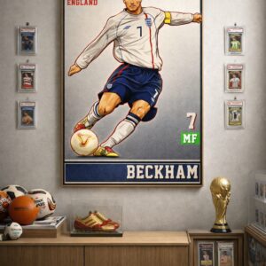 David Beckham England No.7 Wall Art – Iconic Free-Kick Legend Illustration | Football Collector Print