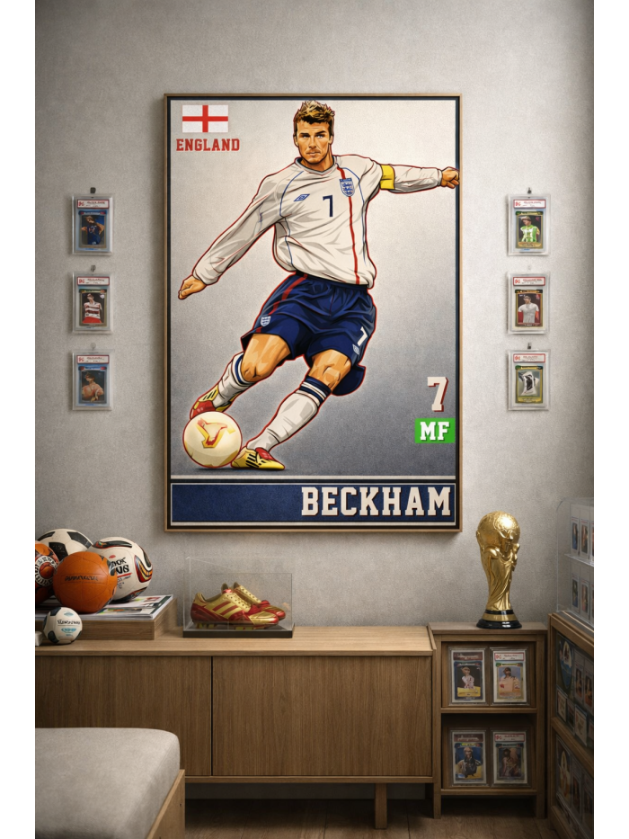 David Beckham England No.7 Wall Art – Iconic Free-Kick Legend Illustration | Football Collector Print