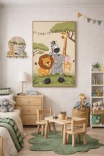 Jungle Animals Wall Art Print – Cute Safari Illustration for Nursery, Kids Room & Playroom Decor