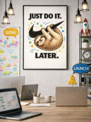 Just Do It… Later – Funny Sloth Motivation Wall Art