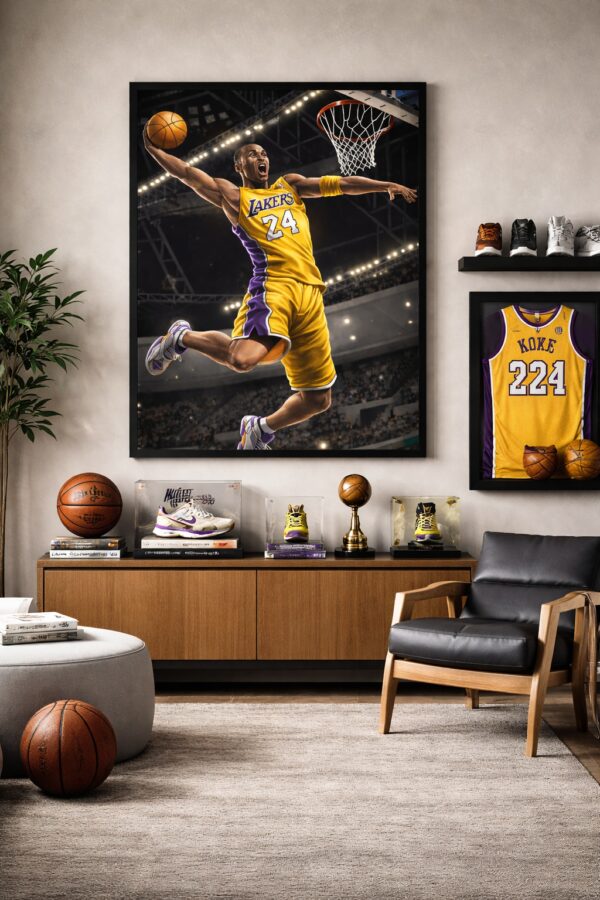 Kobe Bryant Los Angeles Lakers Wall Art – Iconic NBA Dunk Illustration | Black Mamba Basketball Artwork