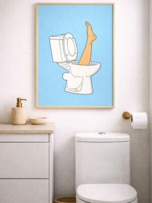 Leg in Toilet Wall Art Print – Dark Humor Minimal Illustration
