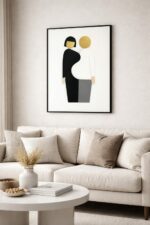 Luxury Minimalist Couple Wall Art, Premium Contemporary Art Print with Gold Accents, Gallery-Style Modern Decor for Refined Interiors