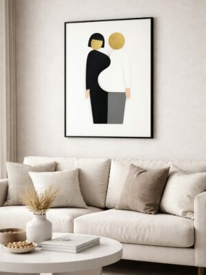 Luxury Minimalist Couple Wall Art, Premium Contemporary Art Print with Gold Accents, Gallery-Style Modern Decor for Refined Interiors